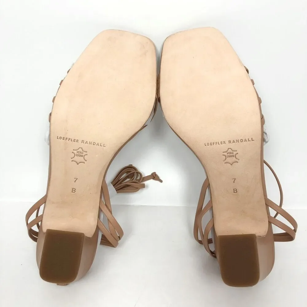 New OpBx Loeffler Randall Prisca Ankle Wrap Sandals Leather Strappy Dune Size 7